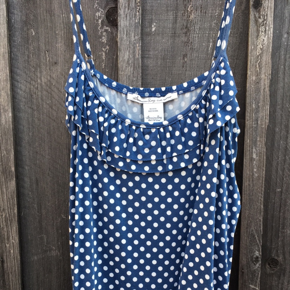 American Rag Blue & White PolkaDot Strappy tank
